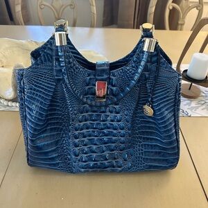 Elegant Blue Crocodile-Embossed Handbag